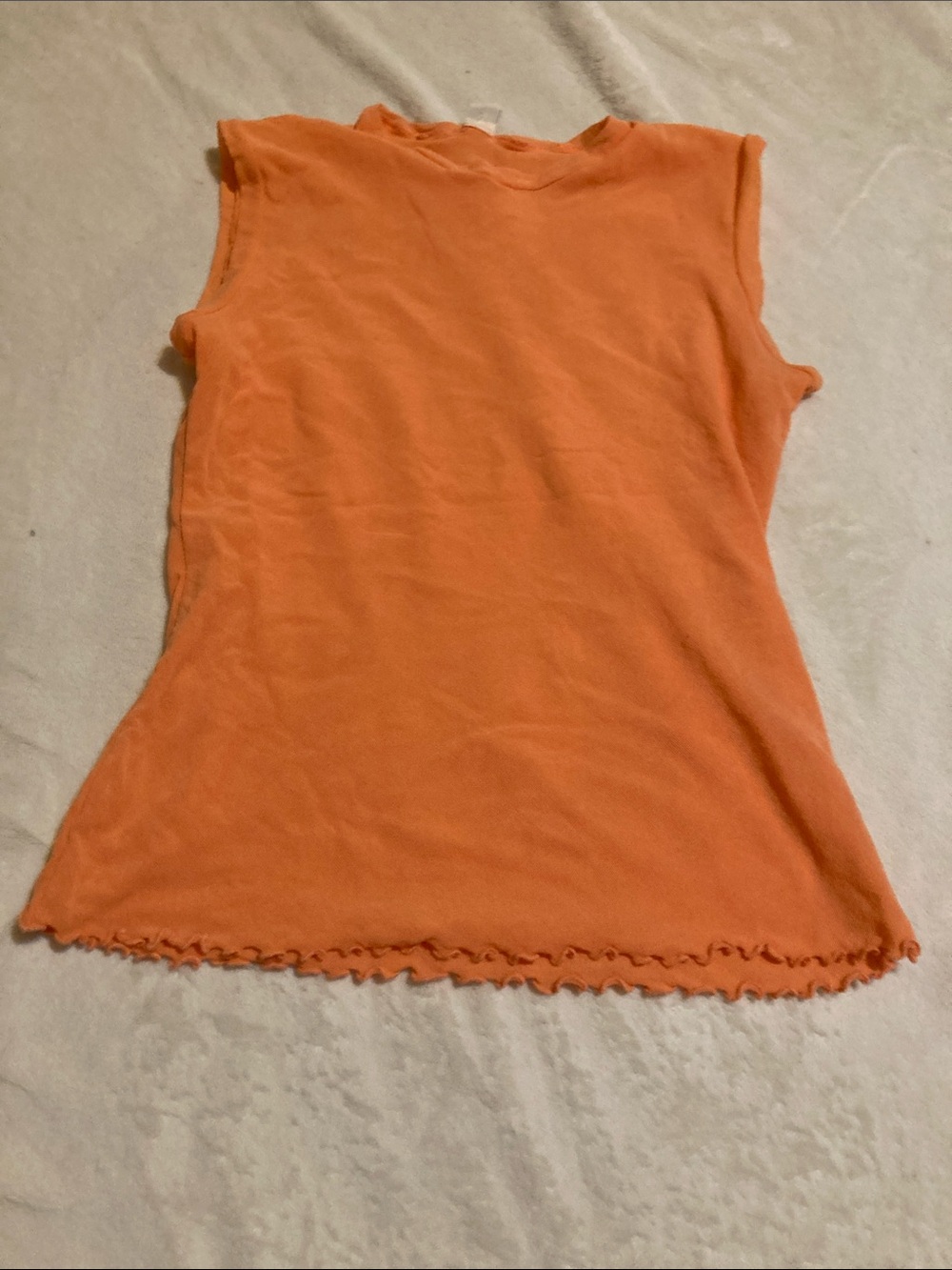 Sweet Pea Orange Ribbed Lettuce-Edge Sleeveless Top